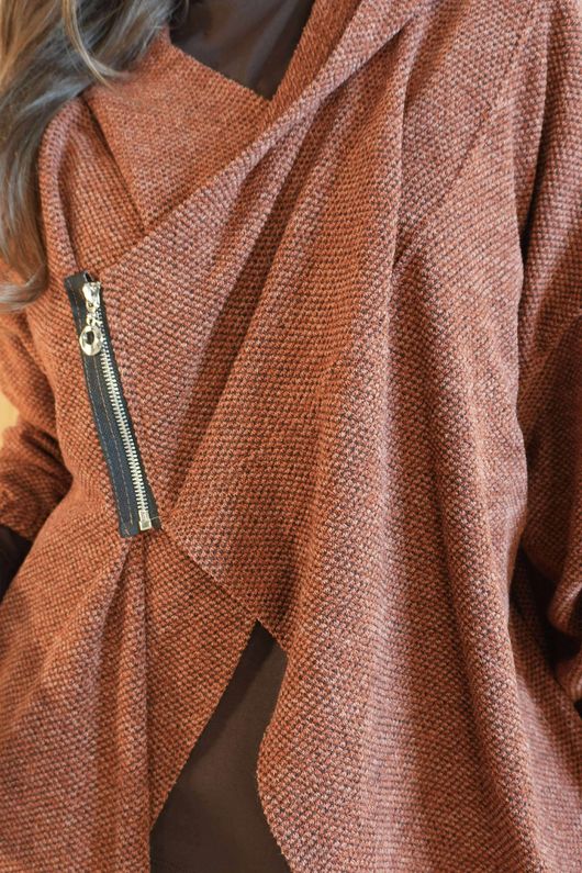 Waffle Zip Hooded Jacket Rust